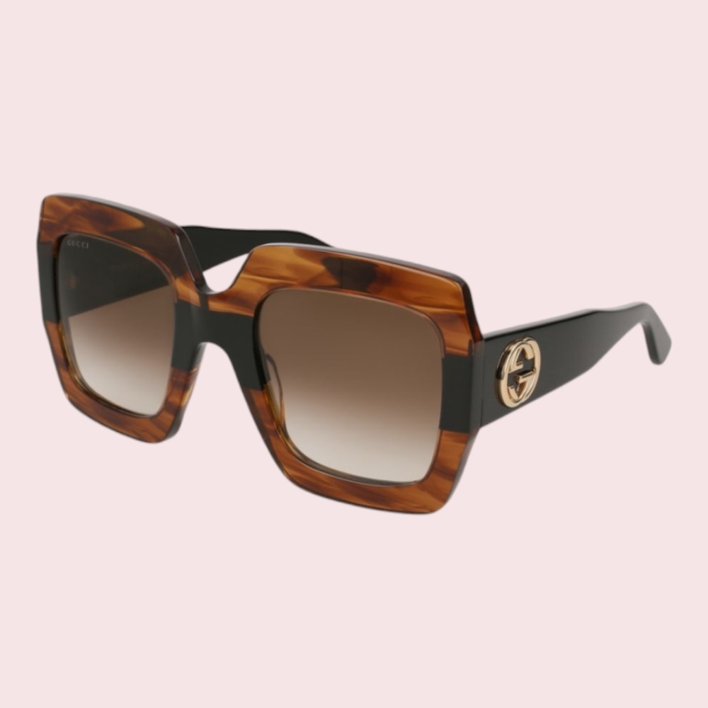 Gucci Tortoiseshell and Black Square Sunglasses with Gold Logo